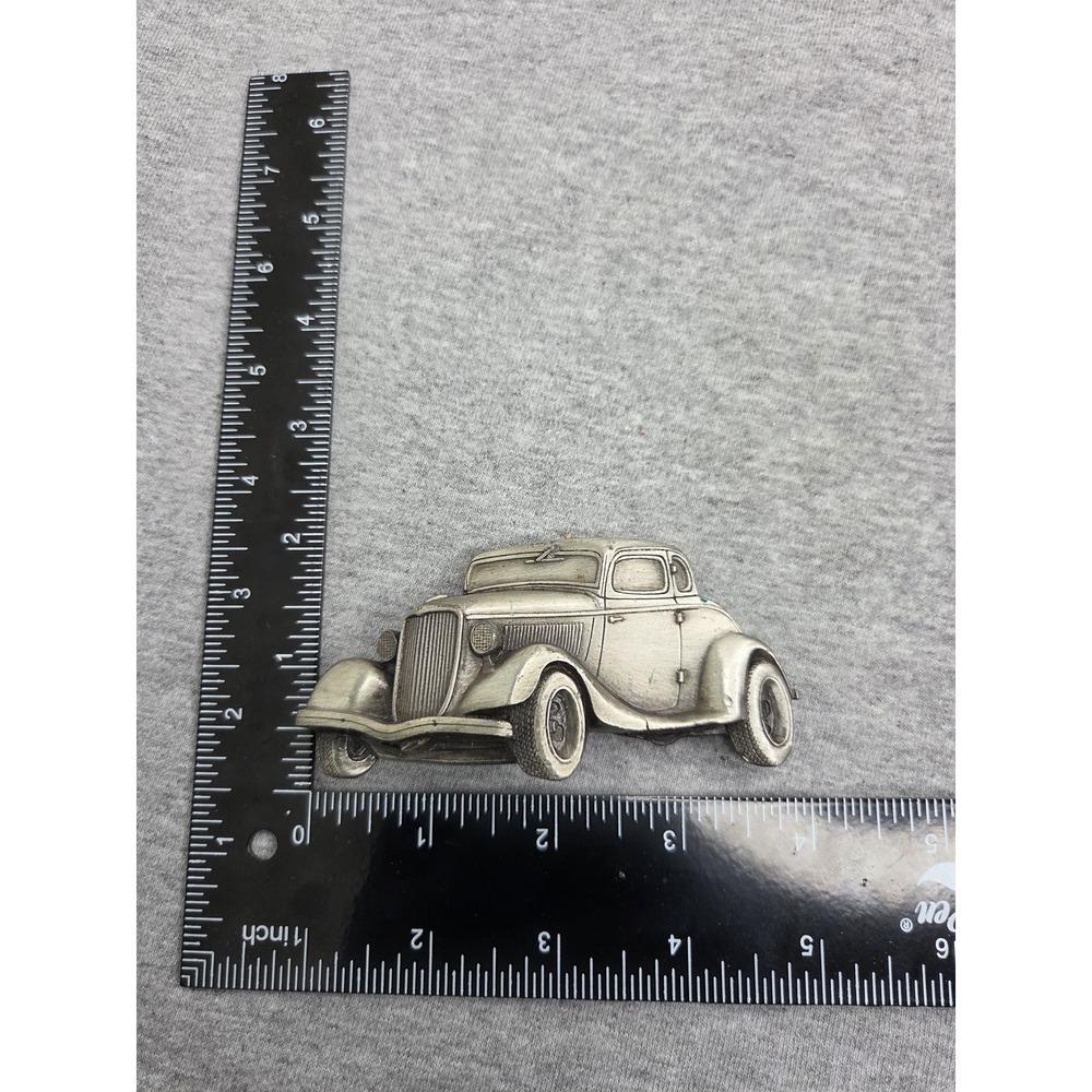 Vintage 1980 Solid Pewter Heavy Hot Rod Ford Chevy Coupe Belt Buckle Damaged - Picture 3 of 7